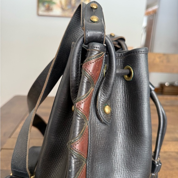 Vintage Dooney & Bourke Black Latigo Leather Bucket Bag Brass Western Boho - Picture 8 of 16